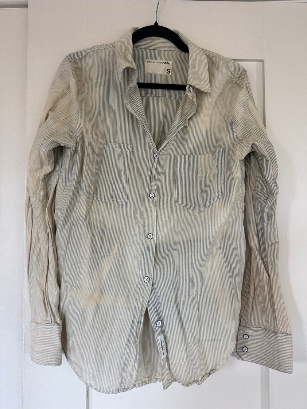 RAG & BONE Light Beige Striped Button-Down Shirt Jacket
